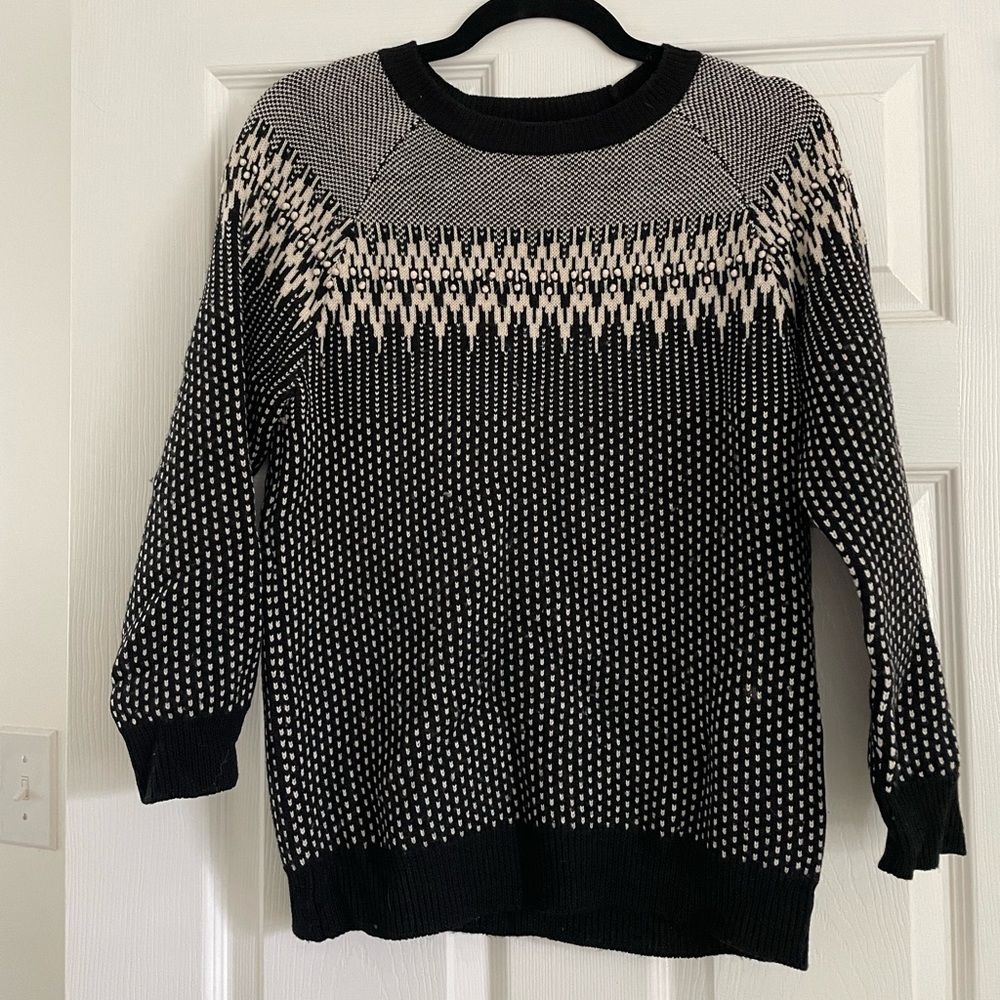 Jcrew Black Fair Isle Wool Sweater
